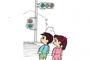 横断歩道を渡る