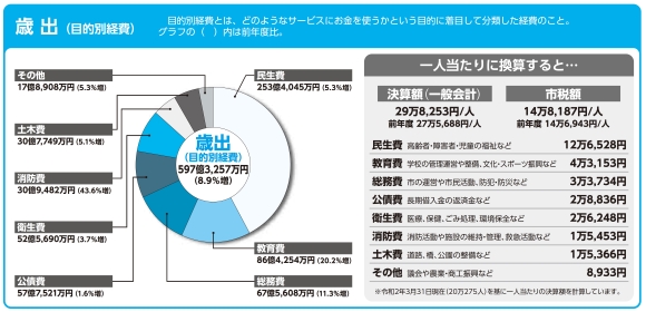 一人当たりの市税と支出額及び歳出の内訳の画像1