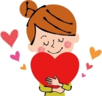  大きなハートを優しく抱く女性