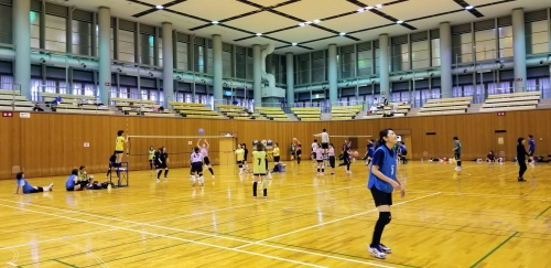 ソフトバレーボールをプレーする選手たち
